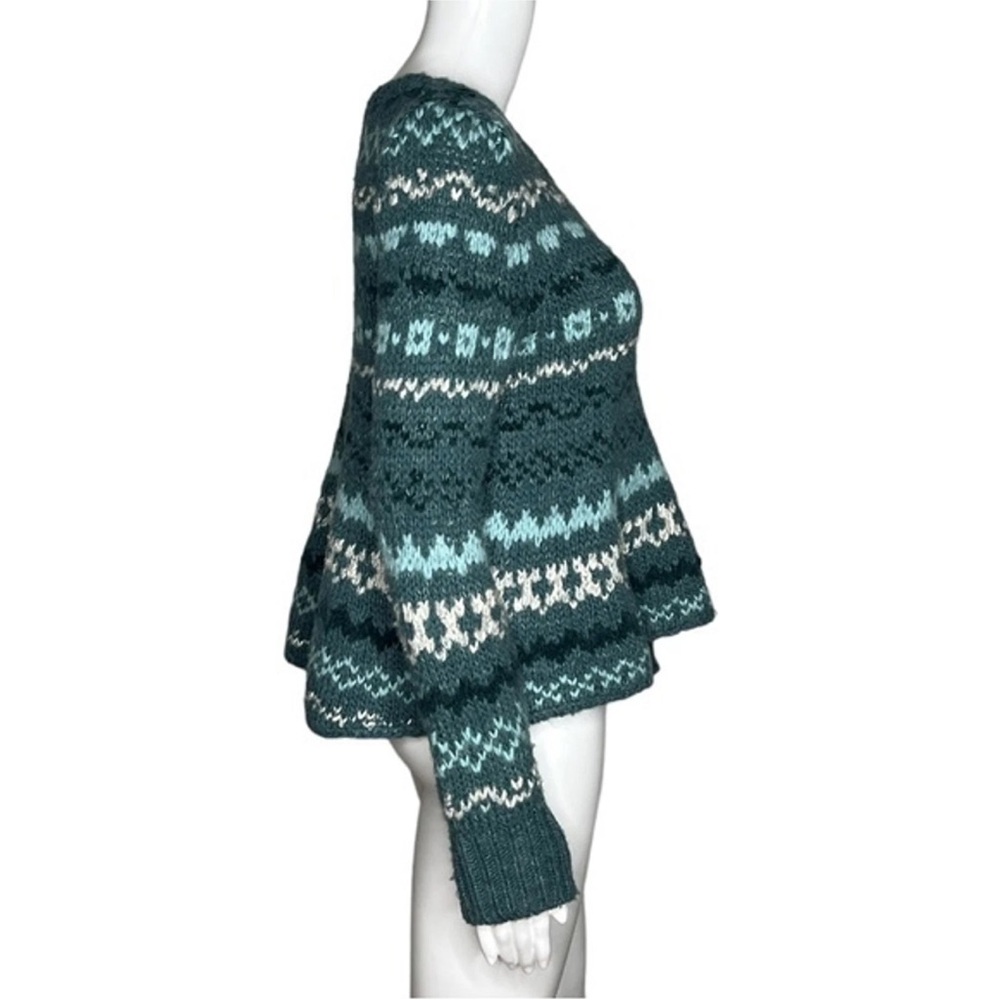 Free People Fair Isle flared sweater Teal fits as Large (marked as Medium) - Picture 4 of 6